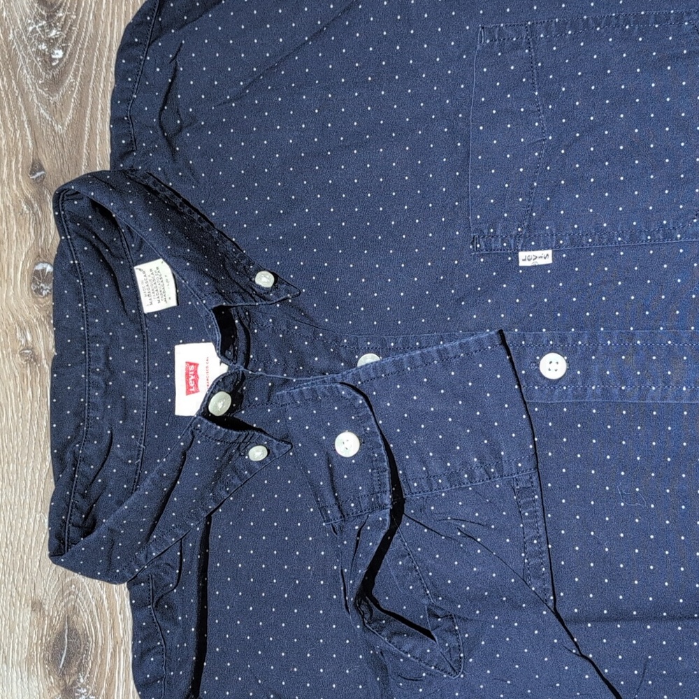 LEVIS Mens navy white polka-dot  button-down Shirt size L 100% cotton